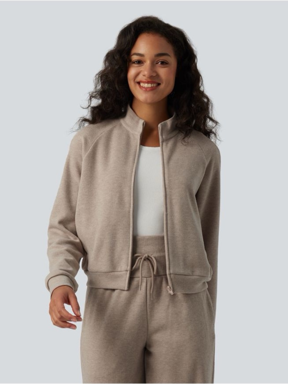 Halara Ribbed Stand Collar Long Sleeve Zipper Casual Jacket with Pockets